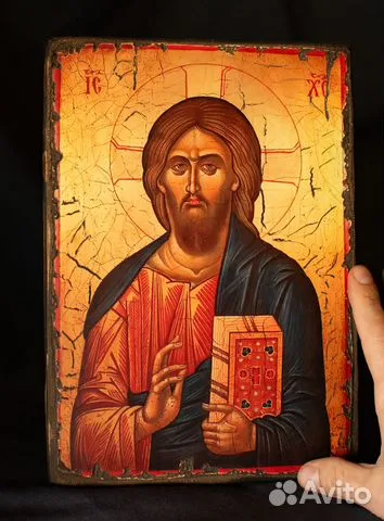 На память: Икона "Христос Вседержитель" дерево, ручная работа