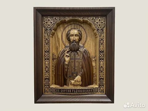 Подарочная святой Сергий Радонежский икона из ясеня