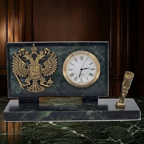 На память: Часы универсальные «Российский герб» на змеевике