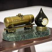 Винтажные настольные часы «Цистерна с нефтью» из бронзы и змеевика — необычный подарок — фотография 1