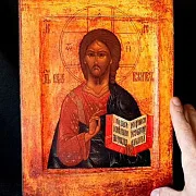 Икона "Христос Пантократор" дерево, ручная работа — оригинальный подарок — фотография 2
