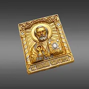Подарочная бронзовая икона "Николай Чудотворец" в золоте — фотография 4