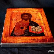 Икона "Христос Пантократор" дерево, ручная работа — оригинальный подарок — фотография 4