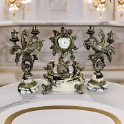 Каминные часы «Колибри» из мрамора с канделябрами — необычный подарок — фотография 1