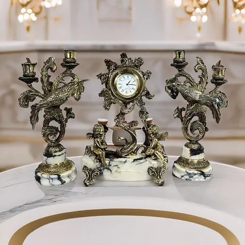 Каминные часы «Колибри» из мрамора с канделябрами — необычный подарок