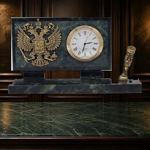Настольные часы «Российский герб» из бронзы — оригинальный подарок