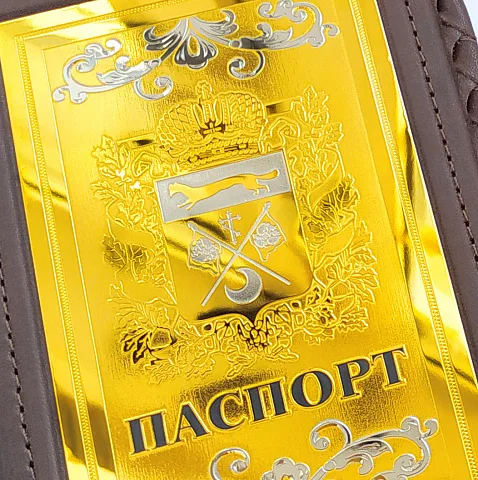 Подарочная кожаная обложка на паспорт «Герб Оренбургской области»