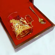 Латунный подстаканник «Птицы» с ложкой — красивый подарок — фотография 2