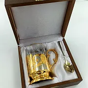 Латунный подстаканник «Узор» №3 со стаканом — оригинальный подарок — фотография 3